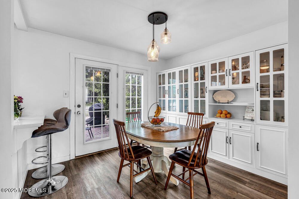 Dining room, Interior, Pendant Lights, Wood Texture Flooring