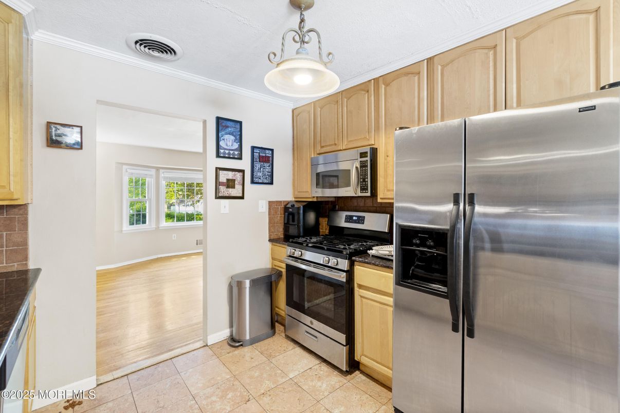 Interior, Kitchen, Pendant Lights, Stainless Steel Appliances, Wood Texture Flooring