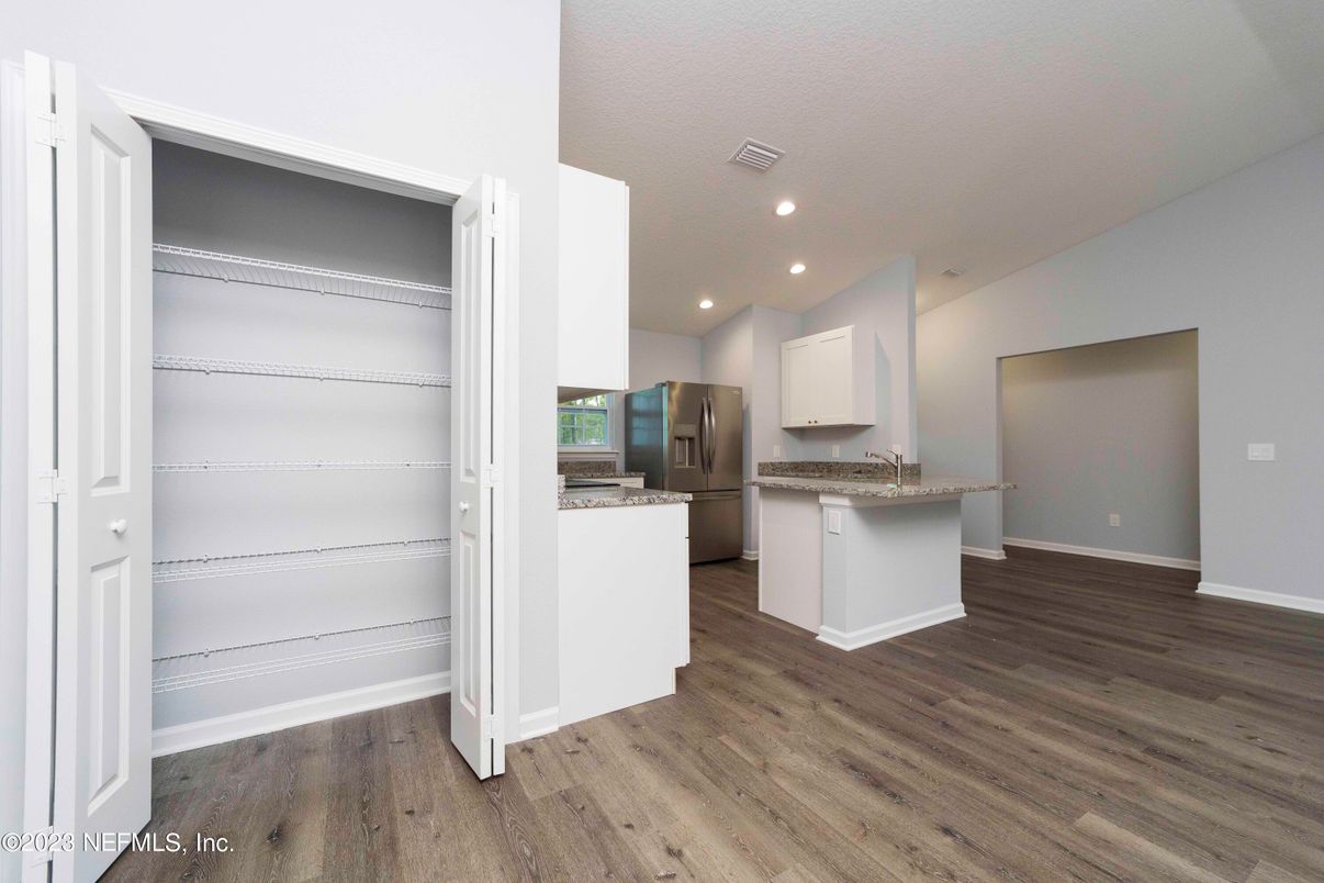 Interior, Kitchen, Recessed Lighting, Wood Texture Flooring