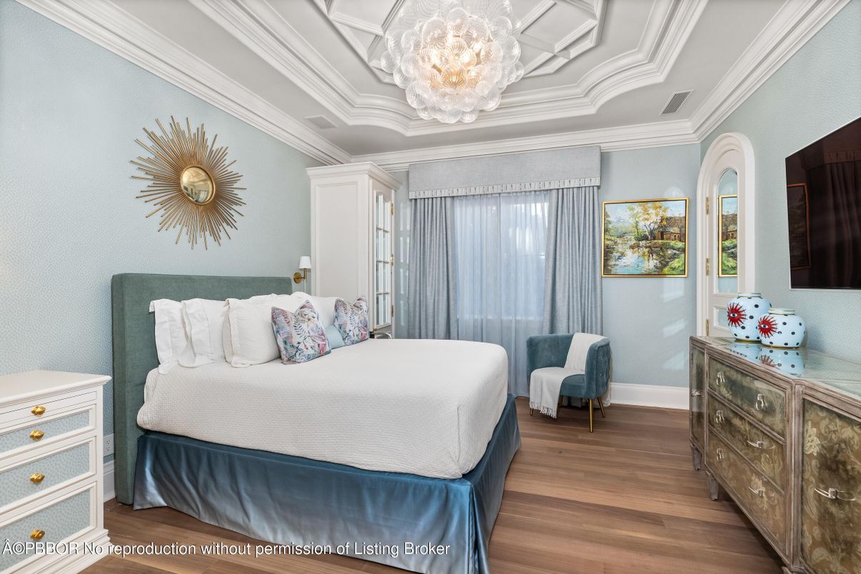 Bedroom, Chandelier, Interior, Wood Texture Flooring