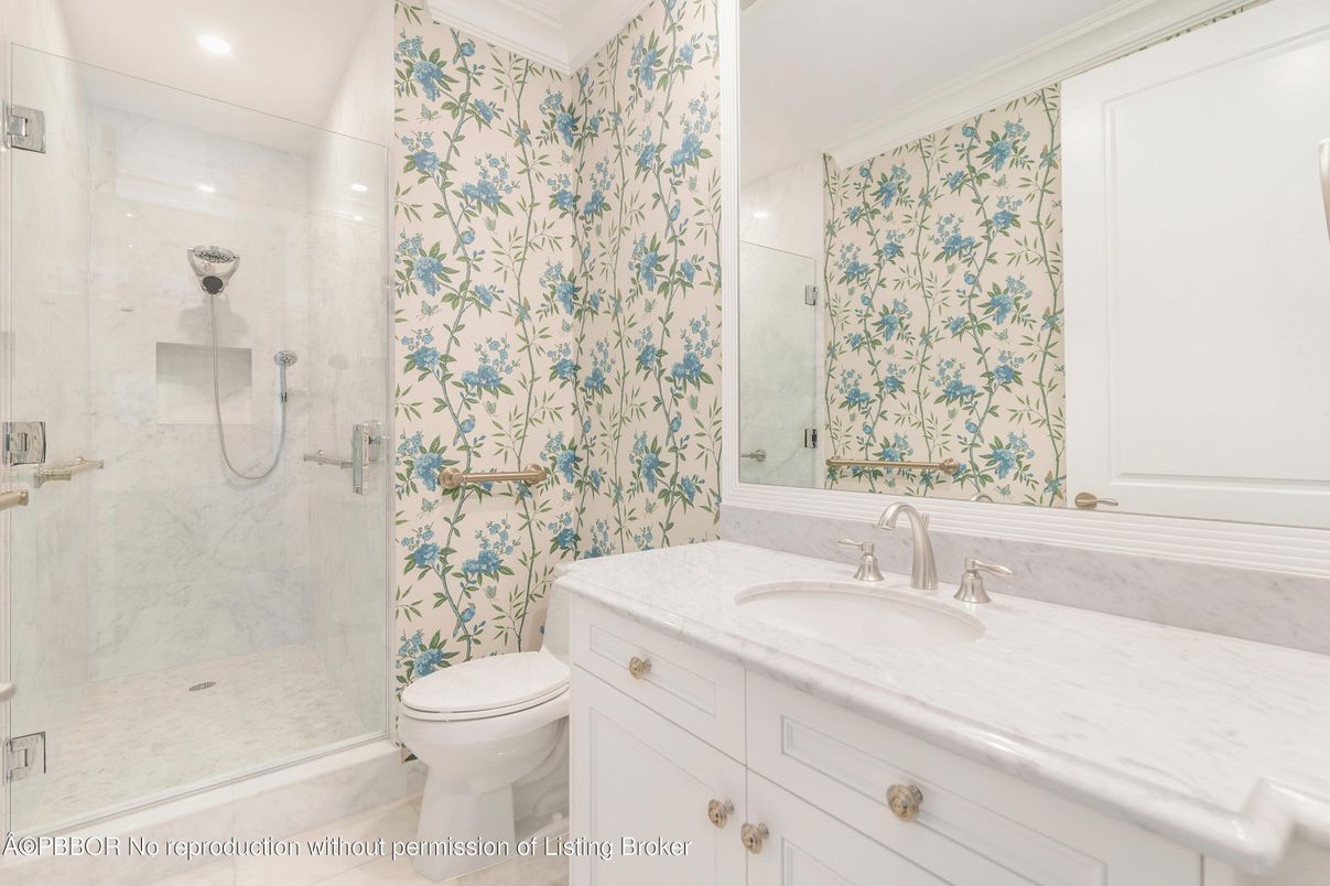 Bathroom, Glass Shower, Interior, Marble, Marble Walls, Recessed Lighting