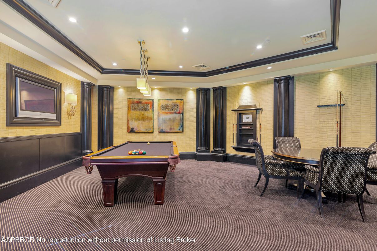 Billiard Table, Game Room, Interior, Pendant Lights, Recessed Lighting, Stone Walls