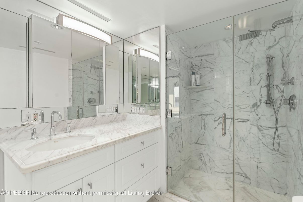 Bathroom, Dual Sink Vanities, Glass Shower, Interior, Marble, Marble Walls