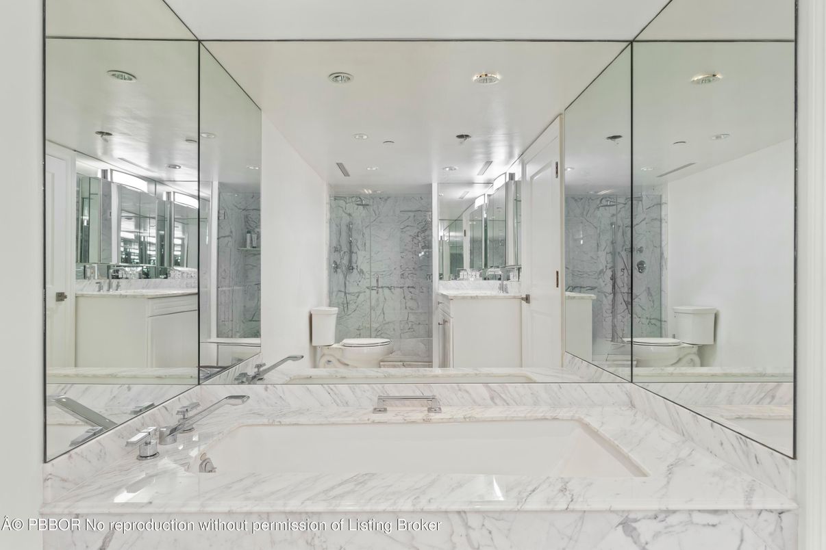 Bathroom, Glass Shower, Interior, Marble, Marble Walls, Recessed Lighting