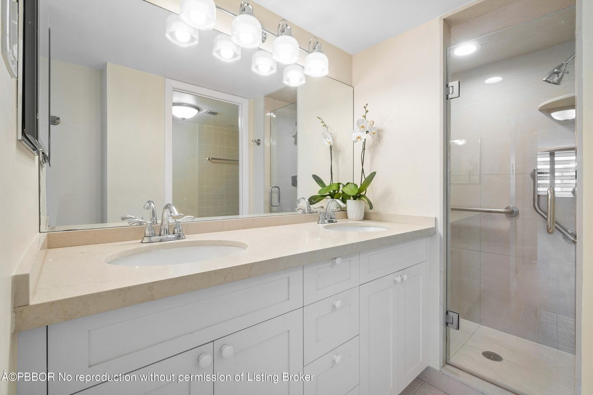 Bathroom, Dual Sink Vanities, Glass Shower, Interior, Recessed Lighting