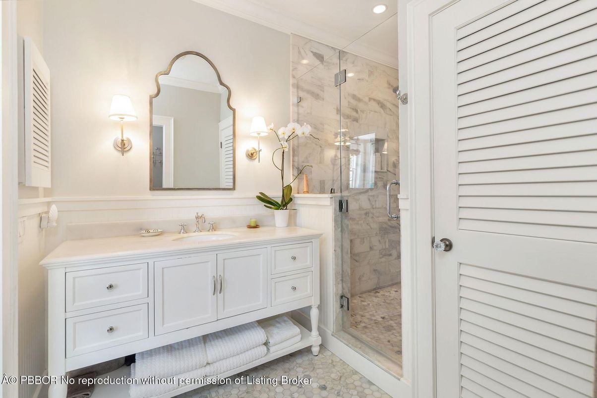Bathroom, Glass Shower, Interior, Marble Walls, Recessed Lighting