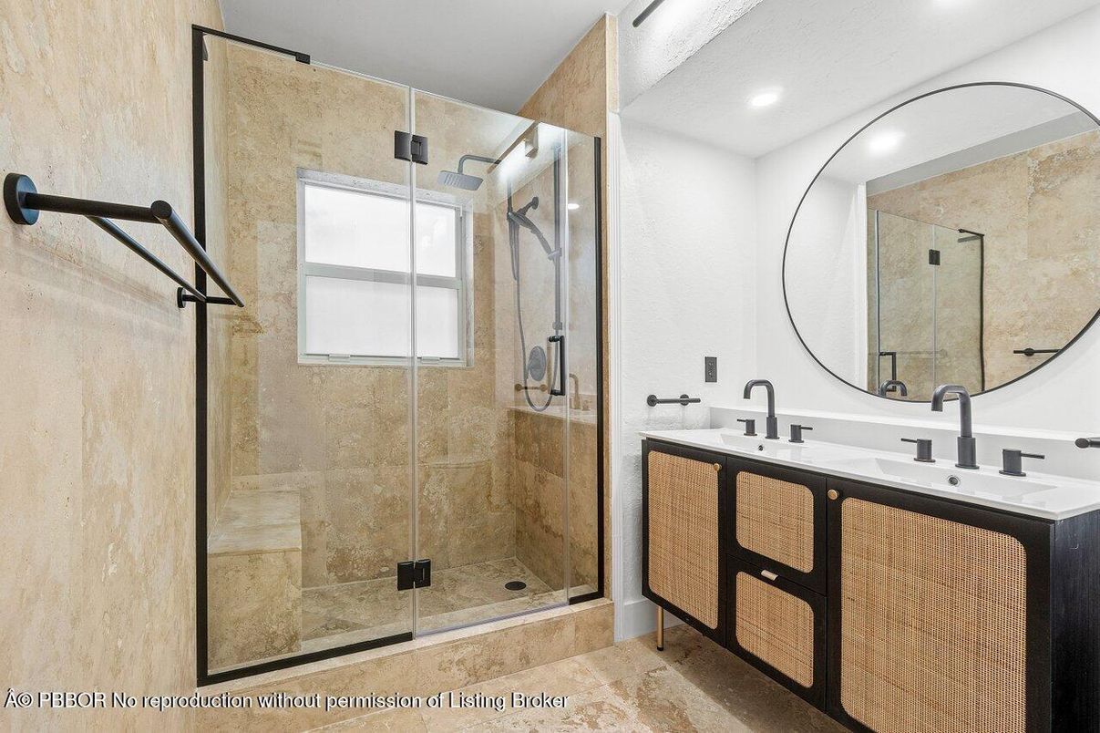 Bathroom, Dual Sink Vanities, Glass Shower, Interior, Recessed Lighting