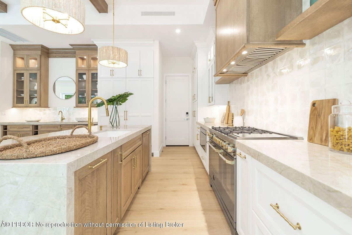 Interior, Kitchen, Pendant Lights, Recessed Lighting, Stainless Steel Appliances, Wooden Beams, Wood Texture Flooring