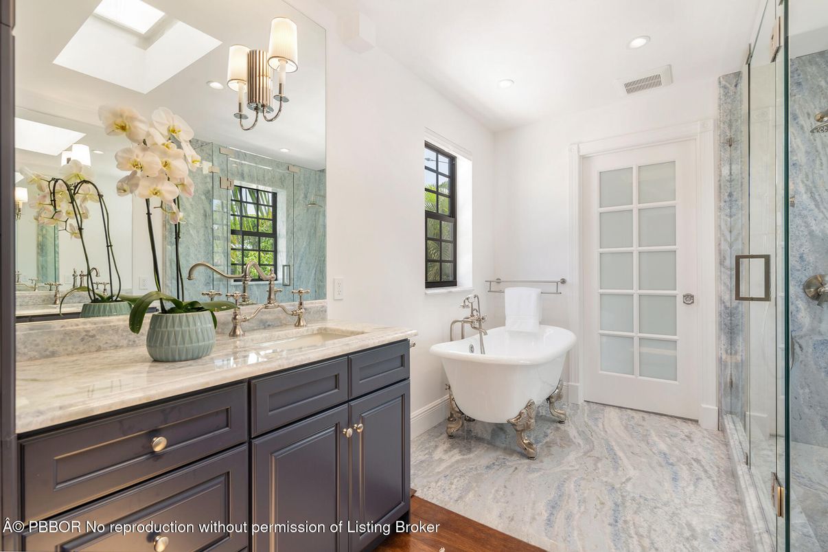 Bathroom, Dual Sink Vanities, Free Standing Baths, Glass Shower, Interior, Marble, Recessed Lighting