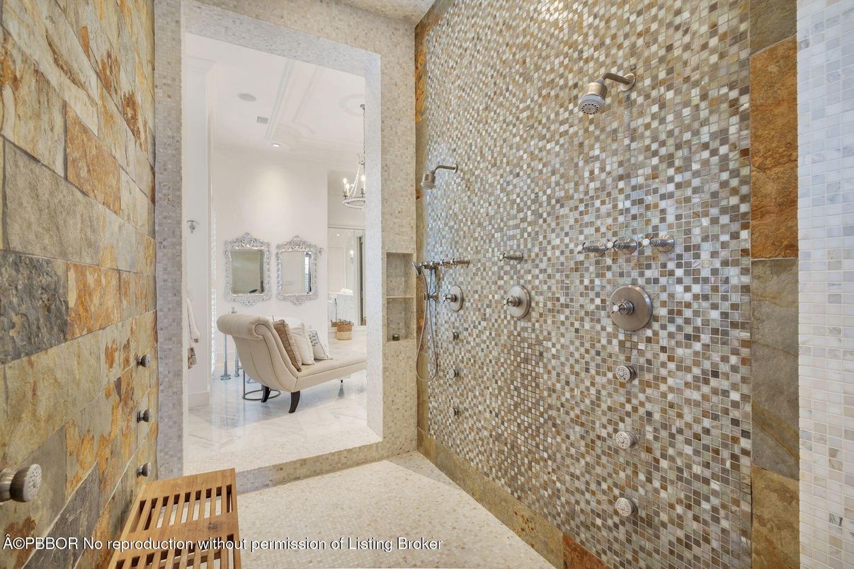 Bathroom, Chandelier, Glass Shower, Interior, Pendant Lights, Recessed Lighting