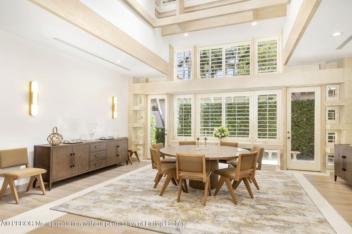 Dining room, Interior, Recessed Lighting, Wood Texture Flooring