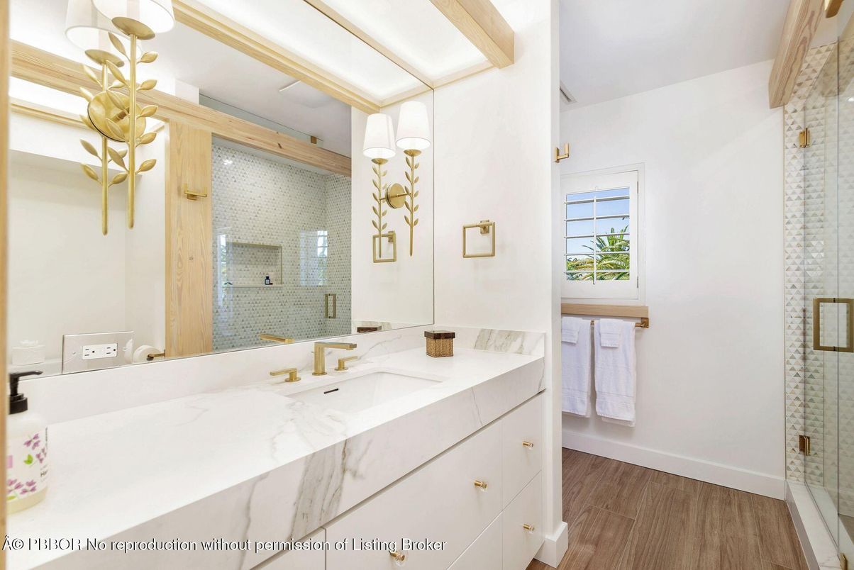 Bathroom, Glass Shower, Interior, Wood Texture Flooring