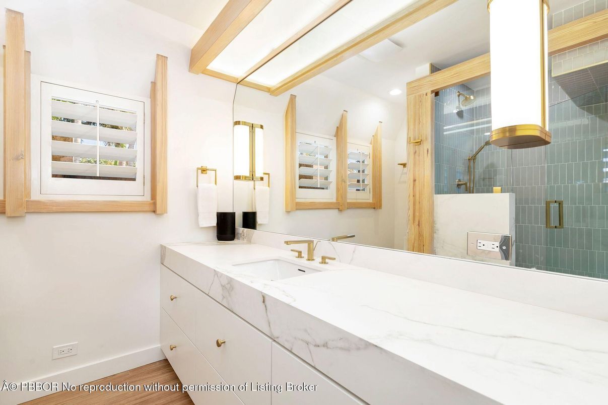 Bathroom, Glass Shower, Interior, Recessed Lighting, Wood Texture Flooring