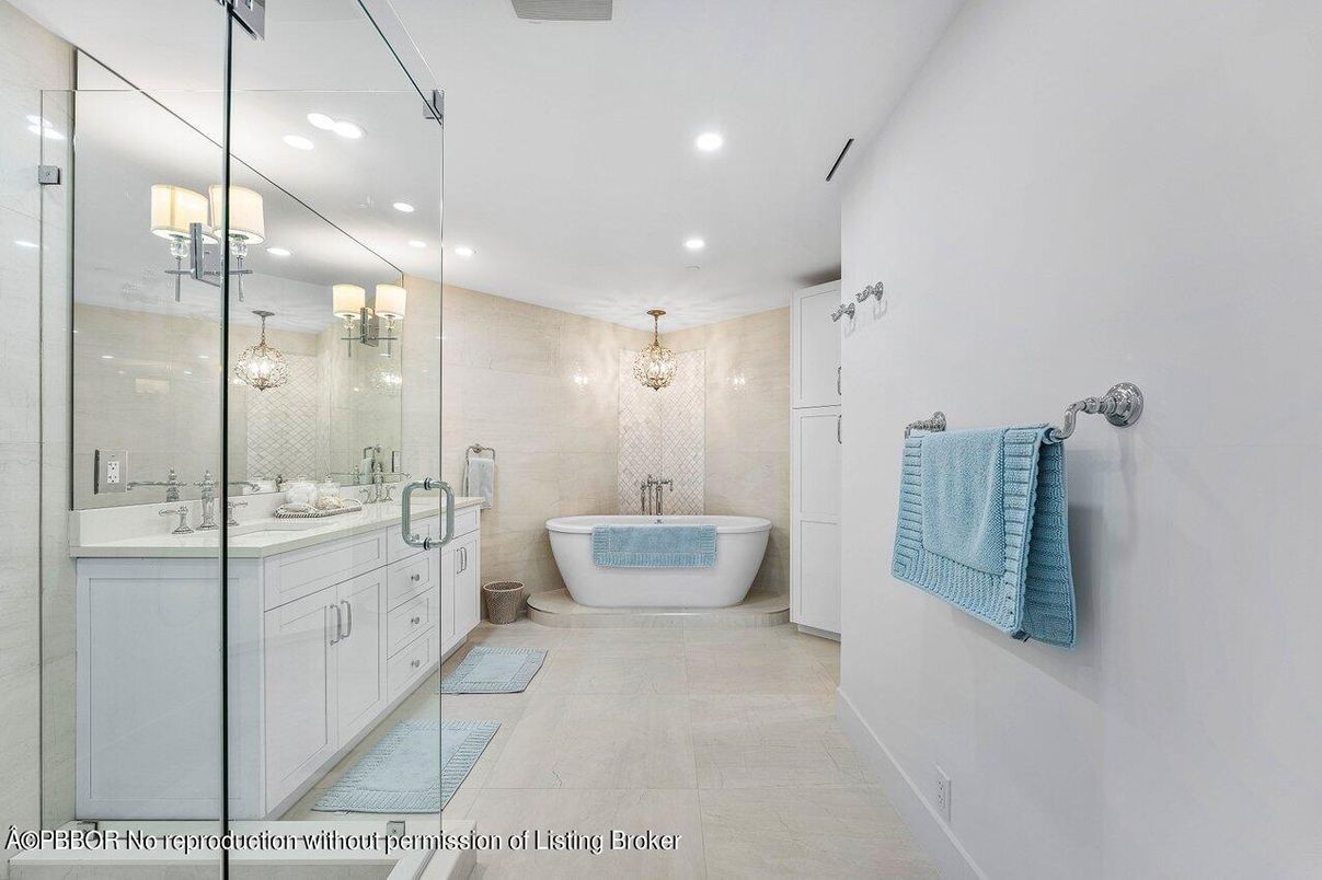 Bathroom, Dual Sink Vanities, Free Standing Baths, Glass Shower, Interior, Recessed Lighting