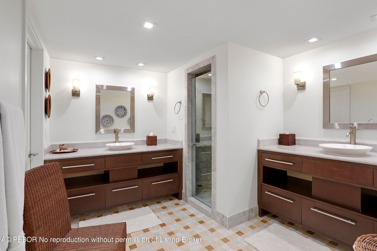 Bathroom, Dual Sink Vanities, Glass Shower, Interior, Recessed Lighting