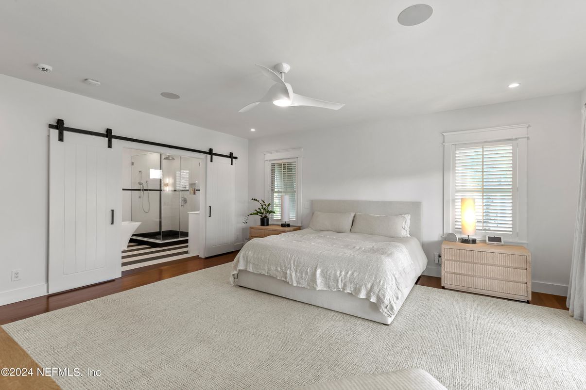 Bedroom, Interior, Recessed Lighting, Wood Texture Flooring