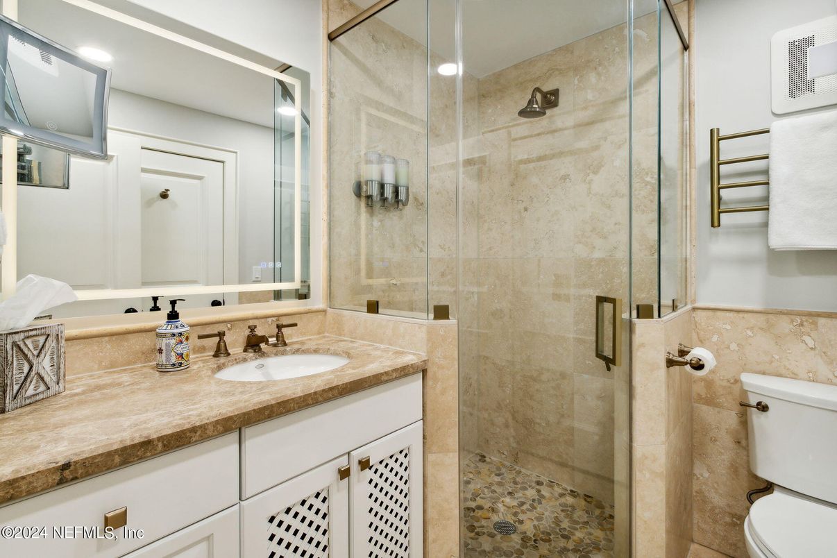 Bathroom, Glass Shower, Interior, Recessed Lighting