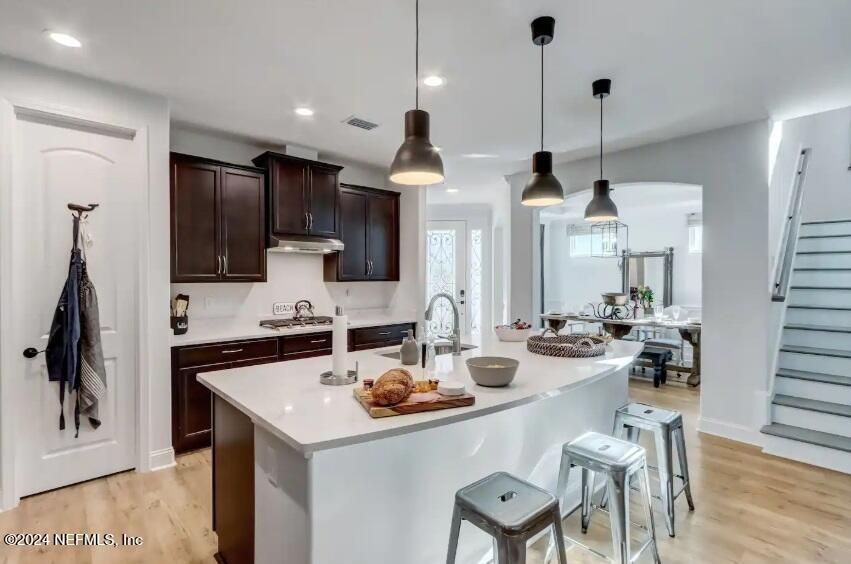 Interior, Kitchen, Pendant Lights, Recessed Lighting, Wood Texture Flooring