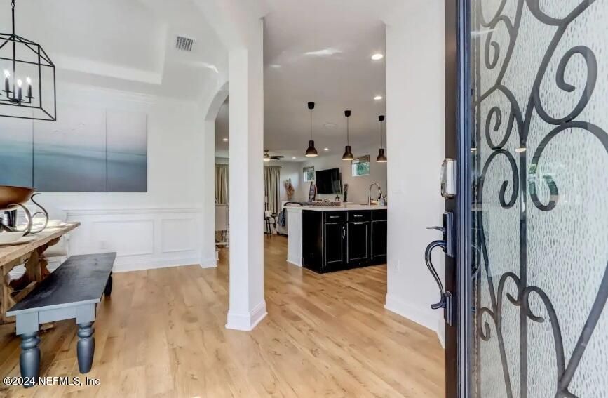 Interior, Kitchen, Pendant Lights, Recessed Lighting, Wood Texture Flooring