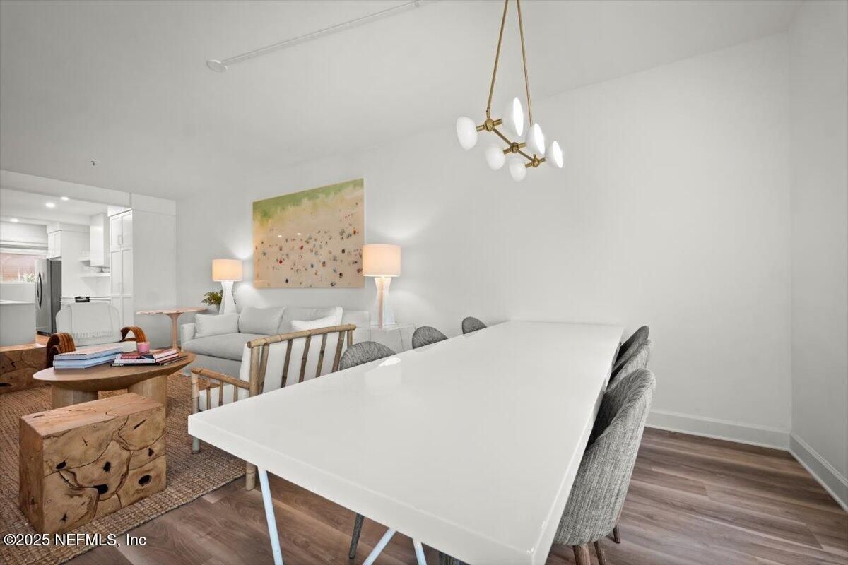 Dining room, Interior, Kitchen, Living room, Pendant Lights, Recessed Lighting, Wood Texture Flooring