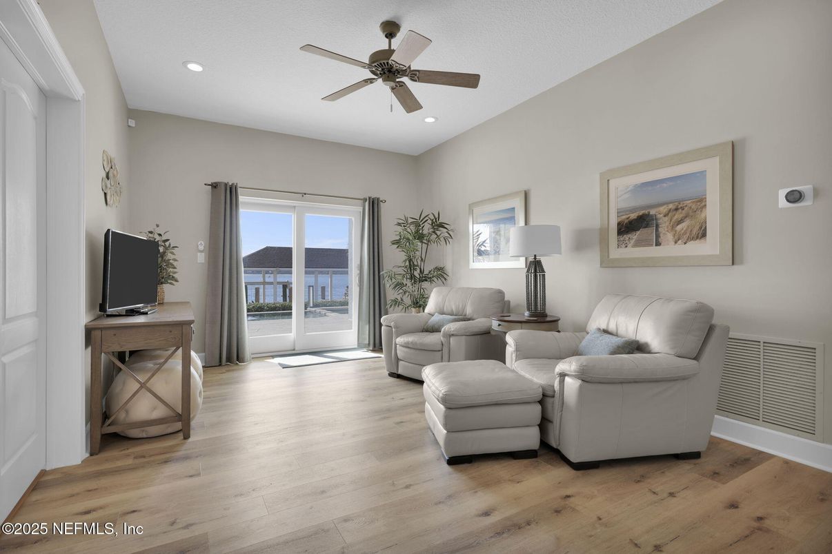 Interior, Living room, Recessed Lighting, Wood Texture Flooring