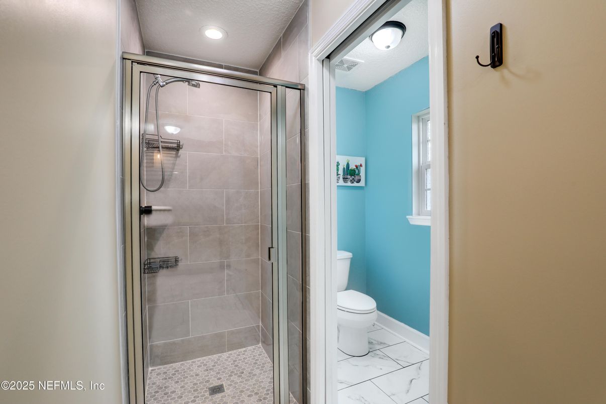 Bathroom, Glass Shower, Interior, Marble, Recessed Lighting