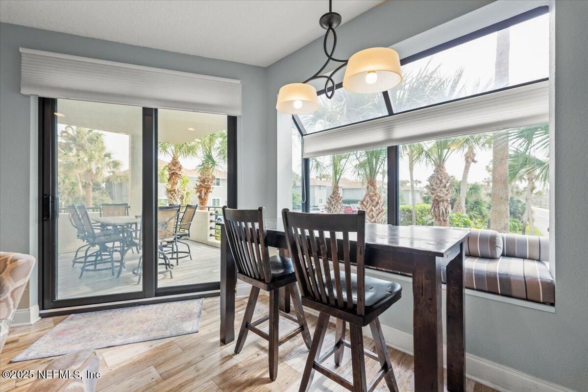 Dining room, Interior, Pendant Lights, Wood Texture Flooring