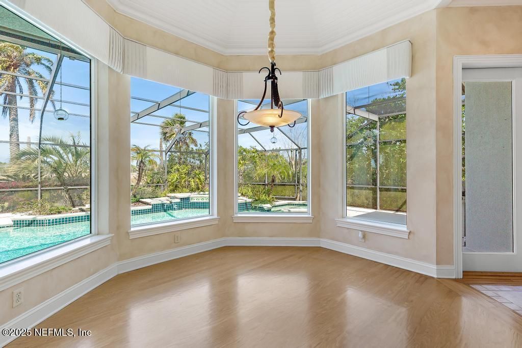 Empty room, Glass Ceilings, Interior, Pendant Lights, Sun Room, Wood Texture Flooring