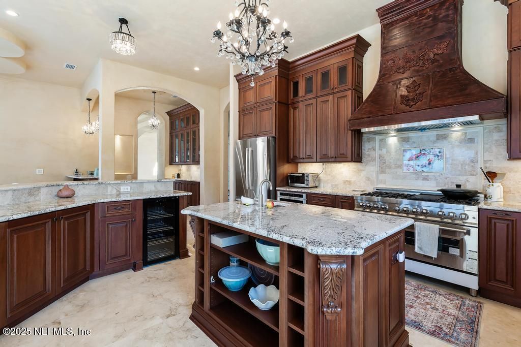 Chandelier, Interior, Kitchen, Pendant Lights, Recessed Lighting, Stainless Steel Appliances