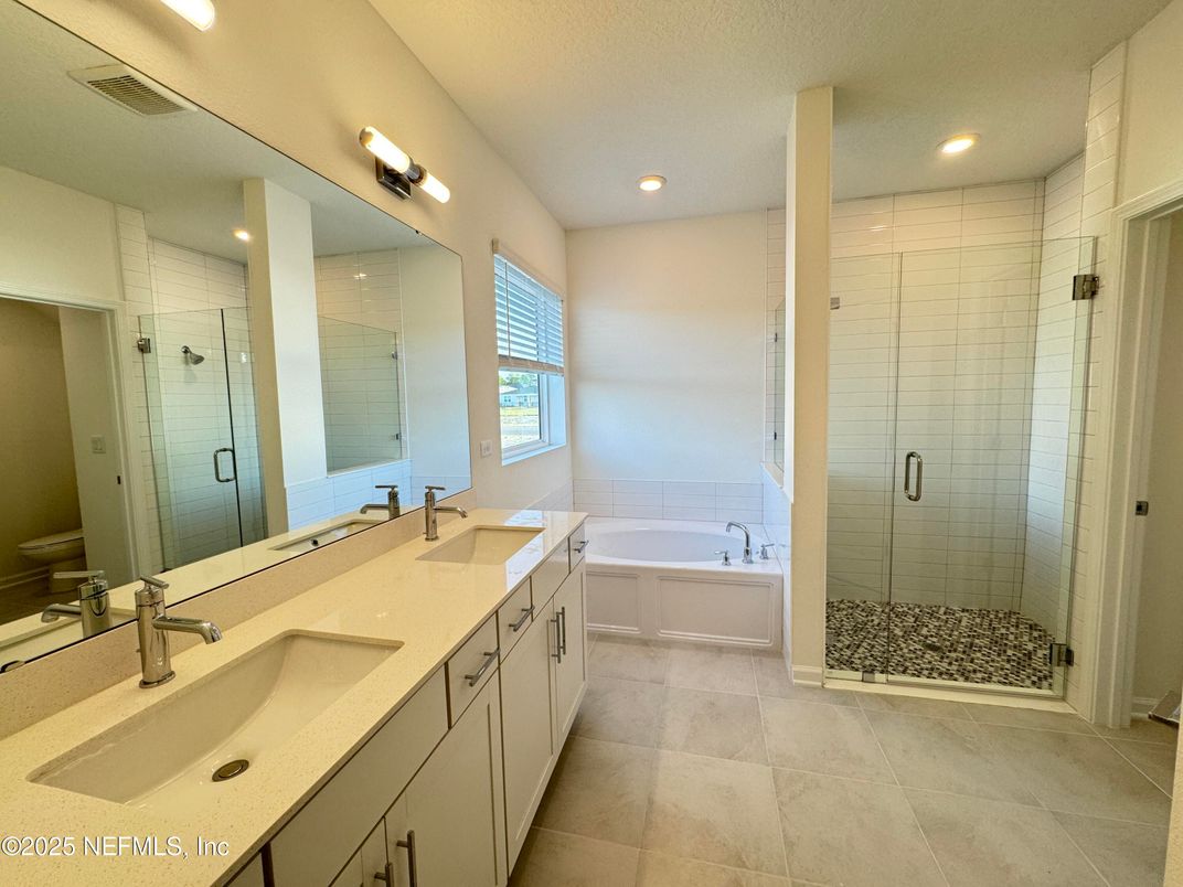 Bathroom, Dual Sink Vanities, Glass Shower, Interior, Recessed Lighting