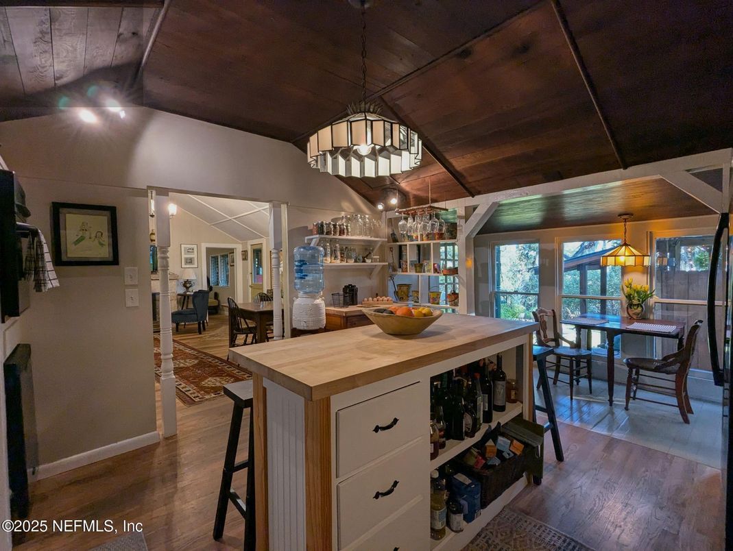 Chandelier, Dining room, Interior, Kitchen, Pendant Lights, Wooden Ceilings, Wood Texture Flooring