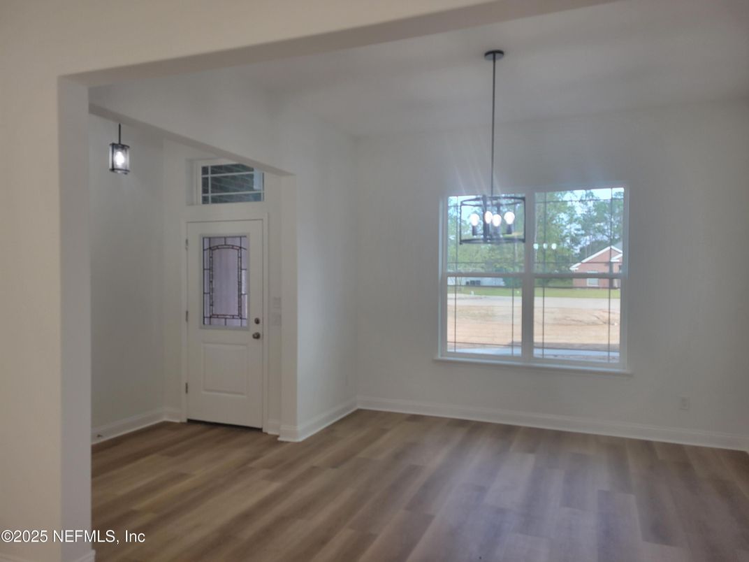 Empty room, Interior, Pendant Lights, Wood Texture Flooring