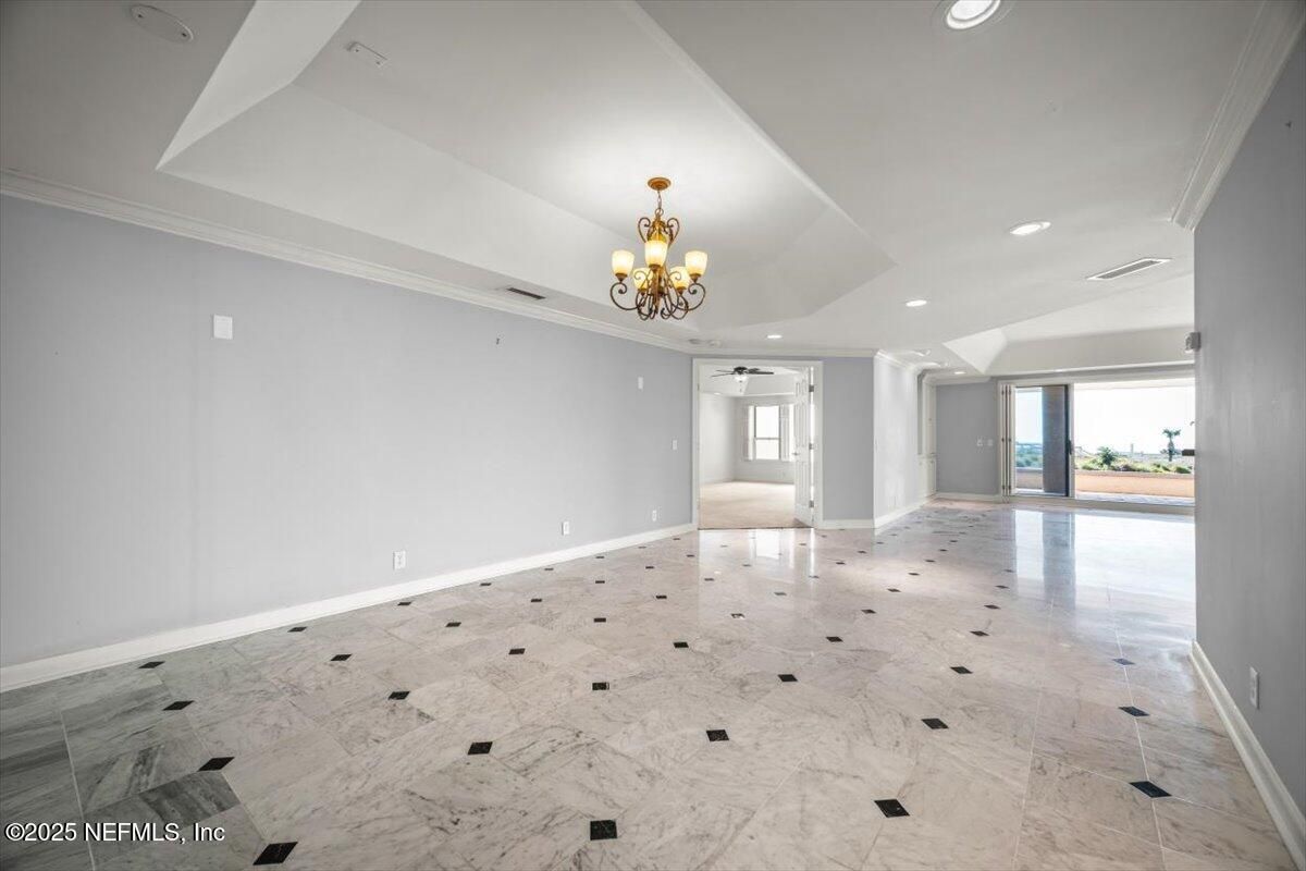 Chandelier, Empty room, Interior, Marble, Recessed Lighting