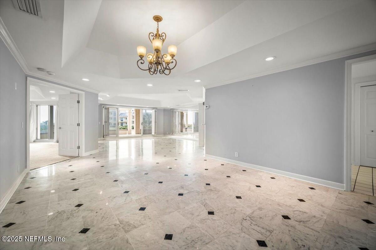 Chandelier, Empty room, Interior, Marble, Recessed Lighting