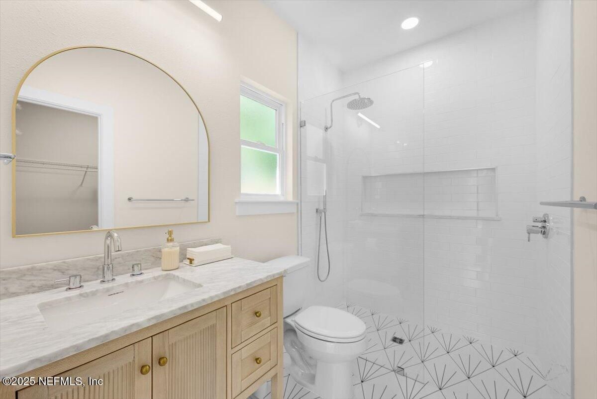 Bathroom, Glass Shower, Interior, Marble, Recessed Lighting