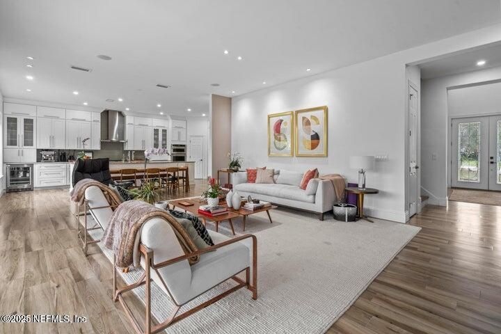 Interior, Kitchen, Living room, Recessed Lighting, Stainless Steel Appliances, Wood Texture Flooring