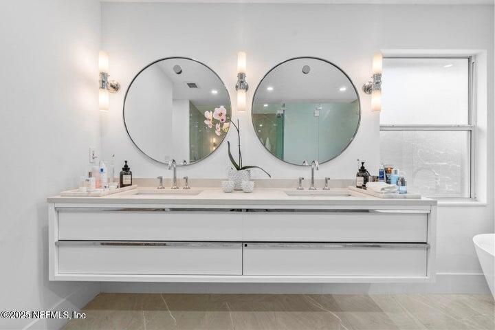 Bathroom, Dual Sink Vanities, Interior, Wood Texture Flooring