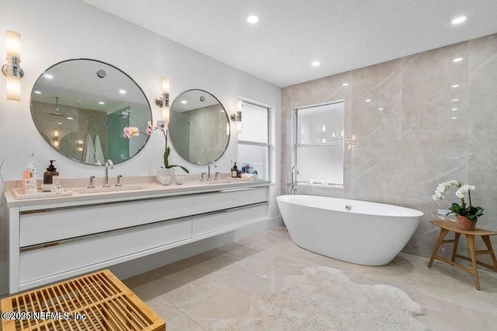 Bathroom, Dual Sink Vanities, Free Standing Baths, Interior, Recessed Lighting