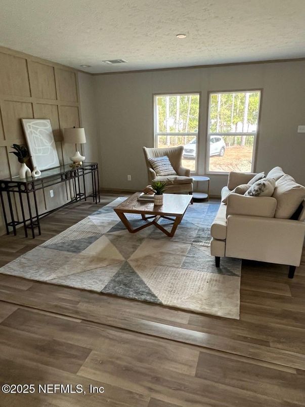 Interior, Living room, Recessed Lighting, Wood Texture Flooring