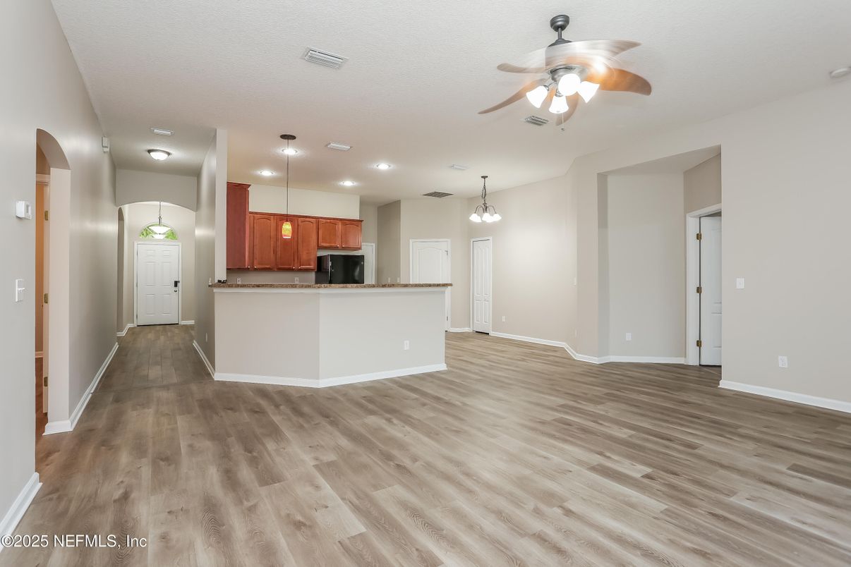 Interior, Kitchen, Pendant Lights, Recessed Lighting, Wood Texture Flooring