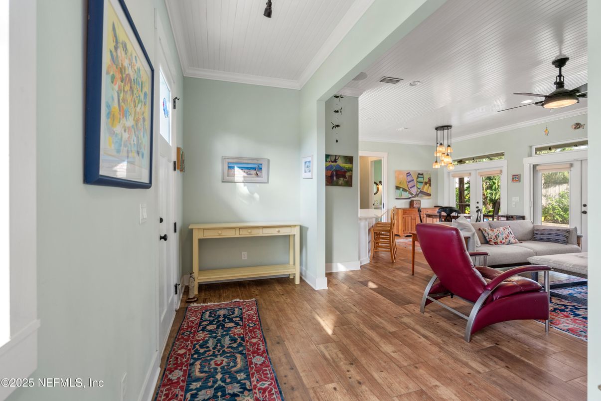 Dining room, Interior, Living room, Pendant Lights, Wood Texture Flooring