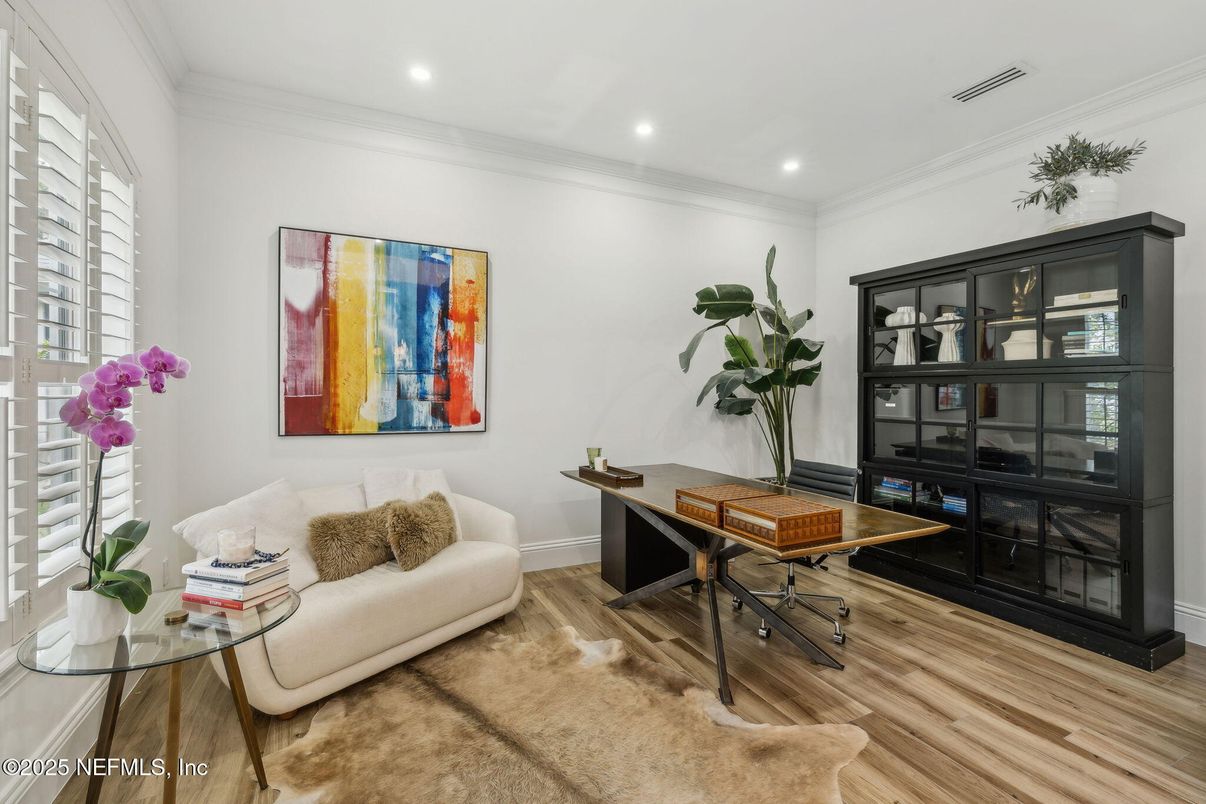 Home Office, Interior, Recessed Lighting, Wood Texture Flooring