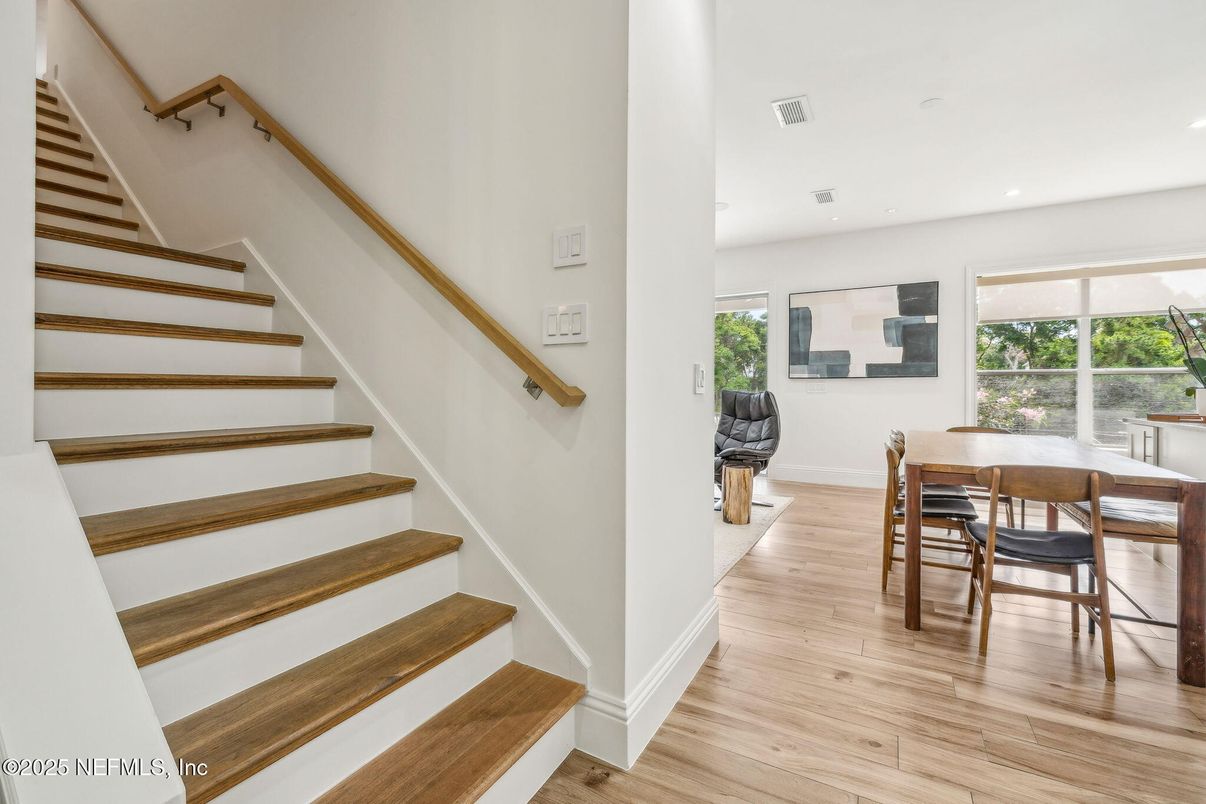 Dining room, Interior, Recessed Lighting, Wood Texture Flooring
