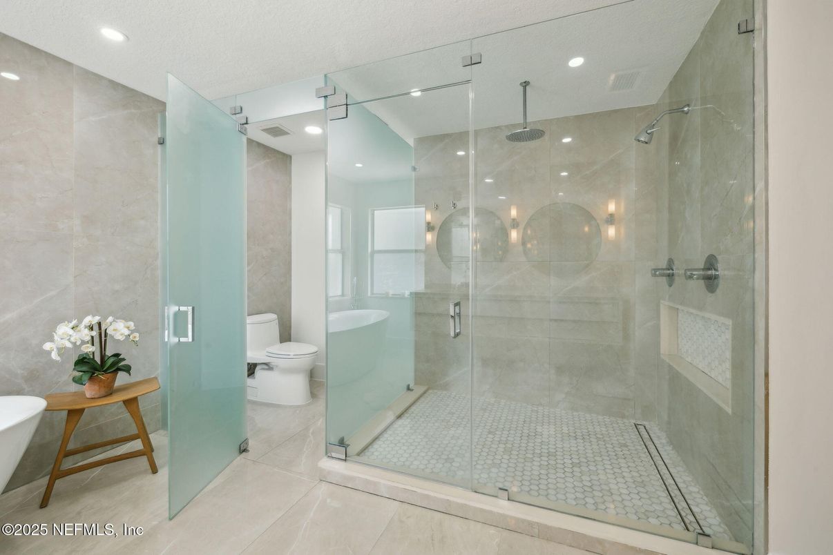 Bathroom, Glass Shower, Interior, Recessed Lighting