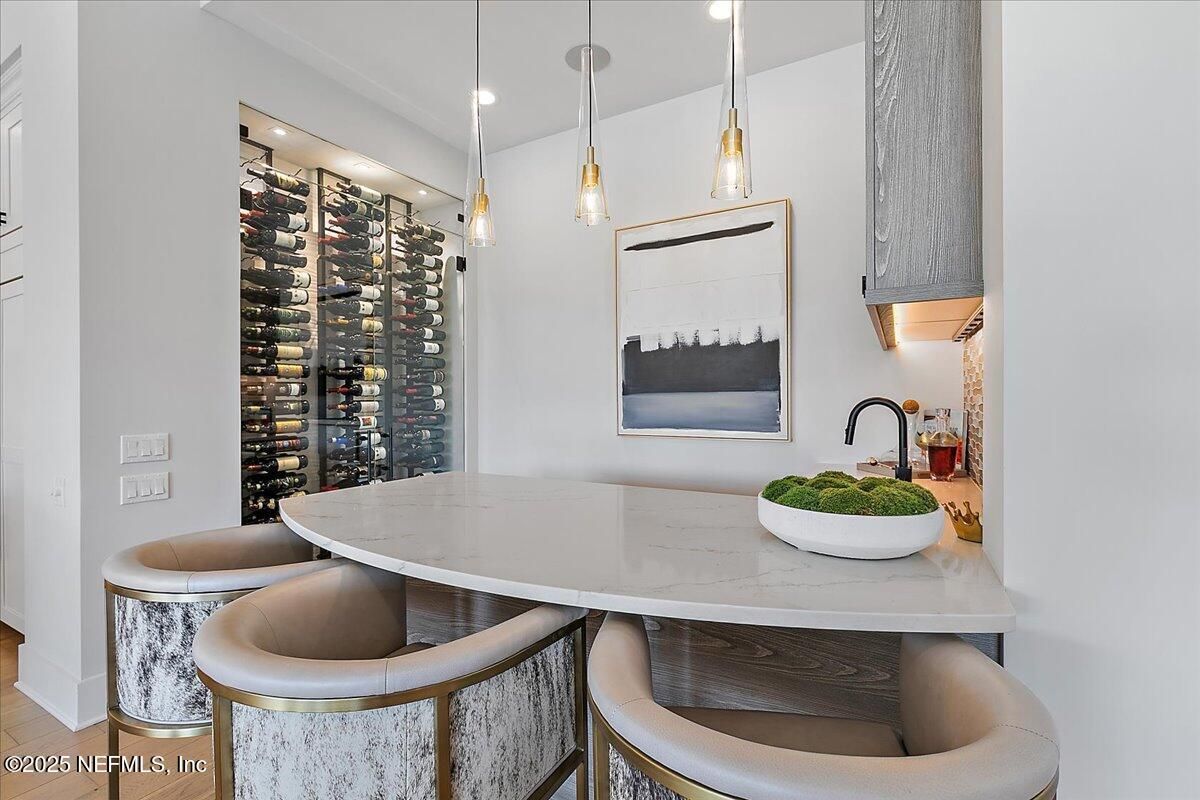Dining room, Interior, Pendant Lights, Recessed Lighting, Wine Storage