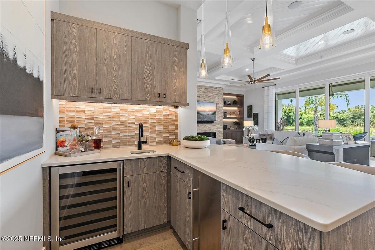 Interior, Kitchen, Pendant Lights, Recessed Lighting, Wood Texture Flooring