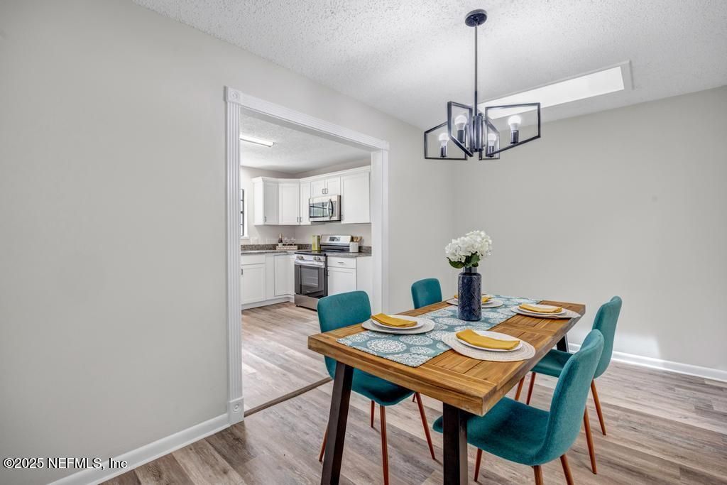 Dining room, Interior, Kitchen, Pendant Lights, Wood Texture Flooring