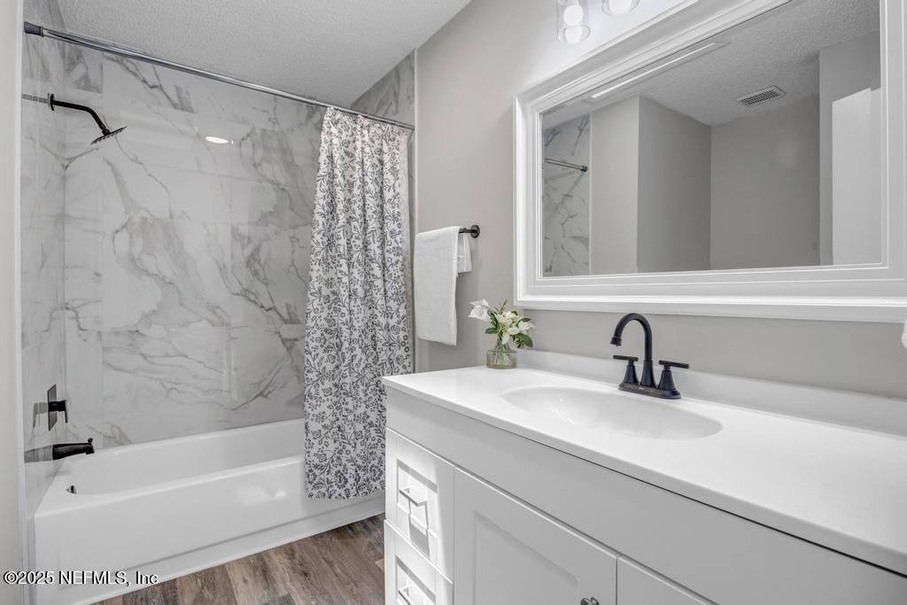 Bathroom, Interior, Marble Walls, Wood Texture Flooring
