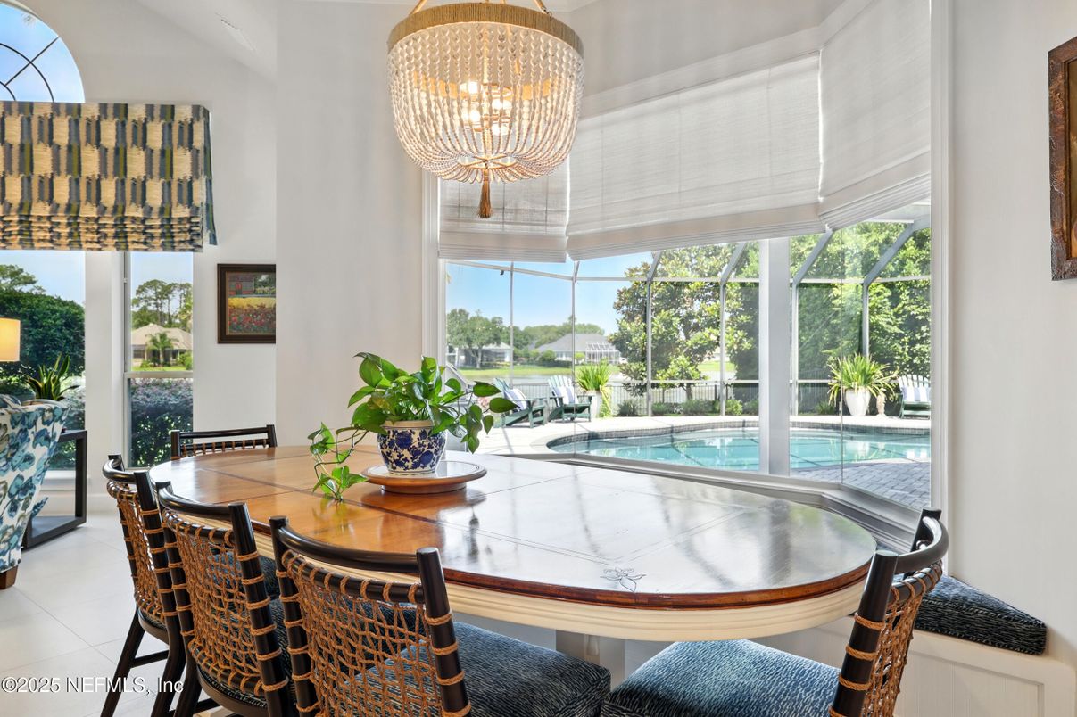 Chandelier, Dining room, Interior, Pool, Sun Room