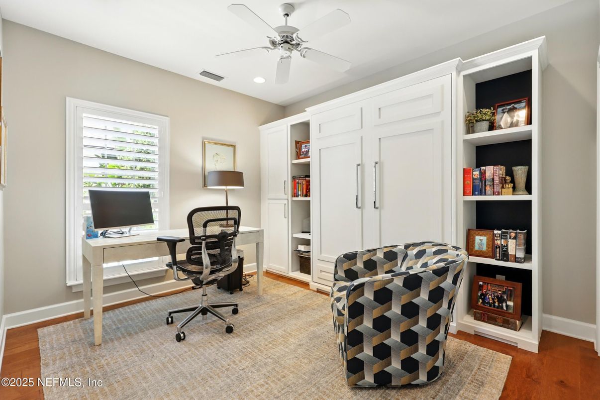 Home Office, Interior, Recessed Lighting, Wood Texture Flooring